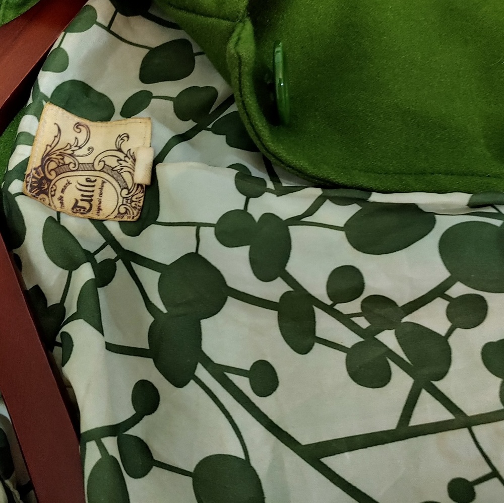 Tulle 100% Wool Green Button Up Coat - Picture 6 of 7